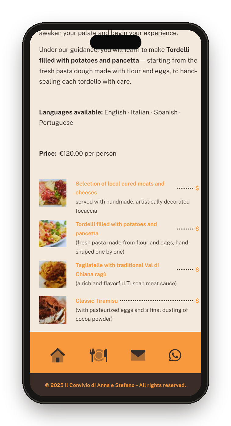 Il menu della lezione su smartphone