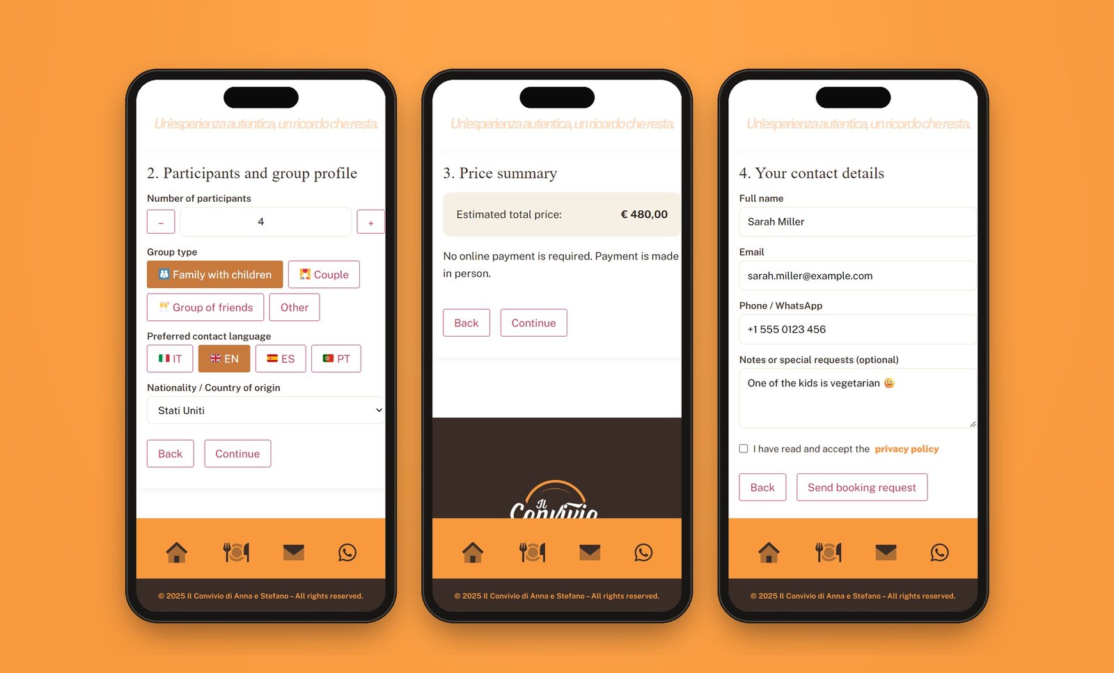I passi della prenotazione su tre smartphone