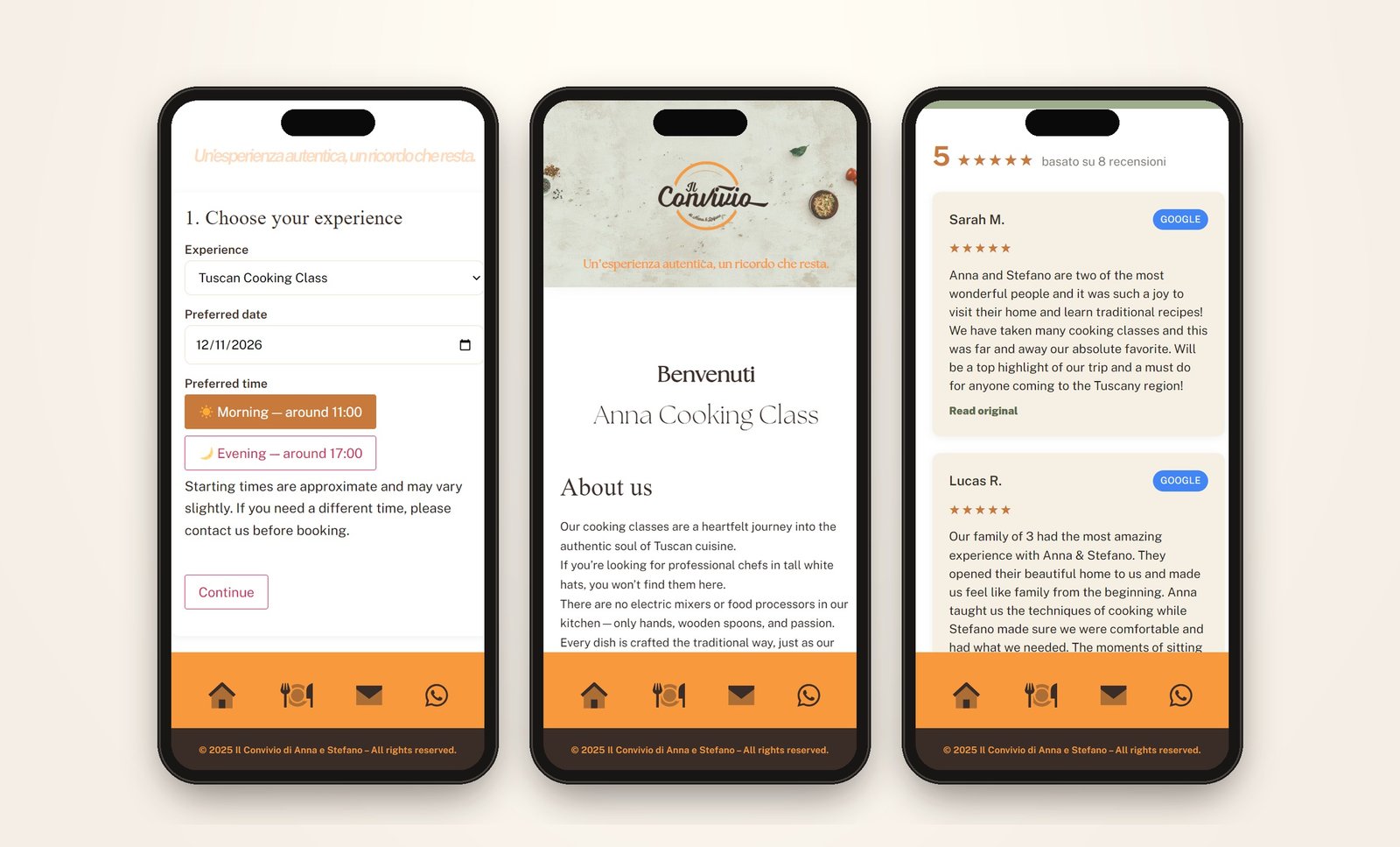 Anna Cooking Class: il sito su tre smartphone