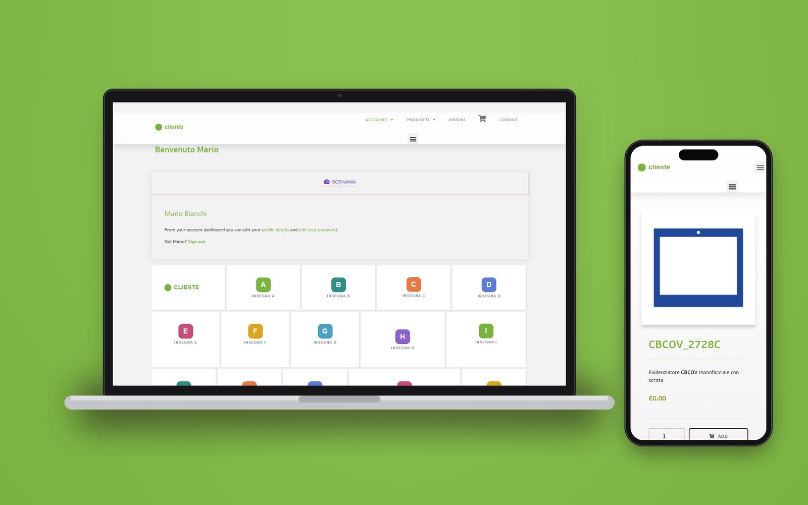 Pannello account del portale su laptop e smartphone